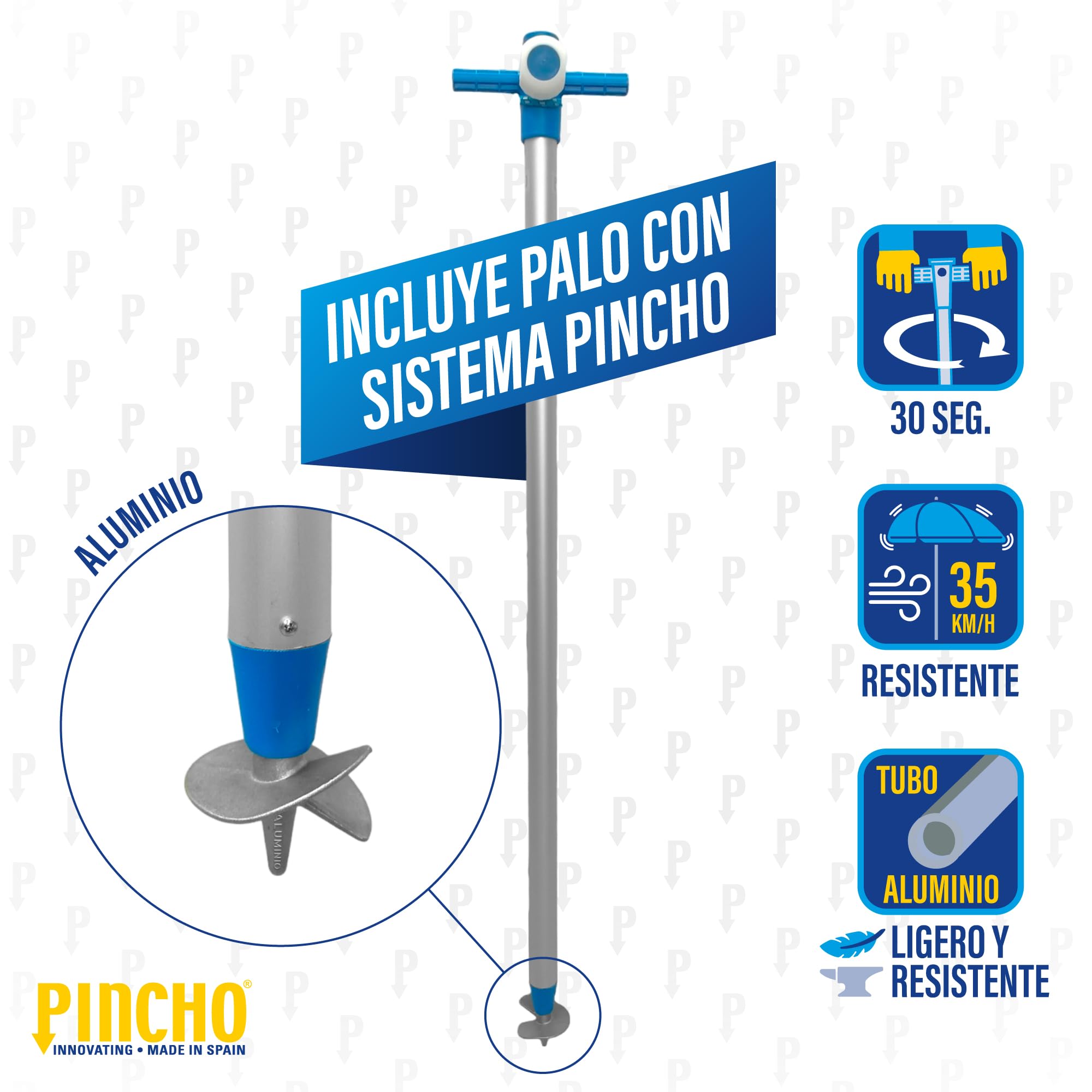 Pincho Large Beach Umbrella 200 cm Wind-proof up to 35 km/h, Aluminium, 8 Fibreglass Ribs, Weight 1.6 kg