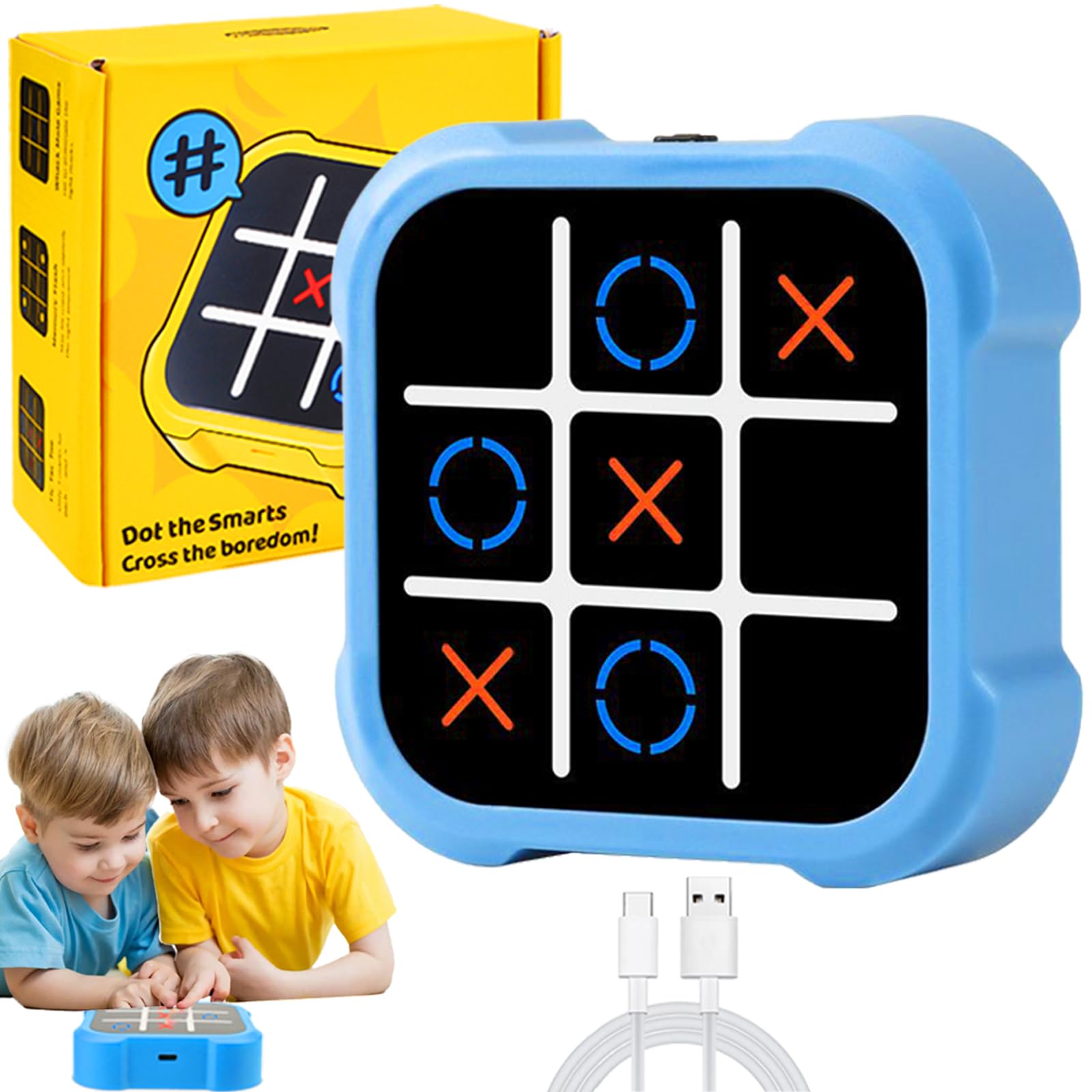 Tic Tac Toe Elektronisch, Elektronisch Tic-Tac-Toe Bolt Spiel, 3-In-1-Puzzlespielkonsole, Zappelspielzeug-Brettspiele, Brettspiel Familietragbare Reisespiele FüR Bildung 3+ Jährige Jungs (Blau)