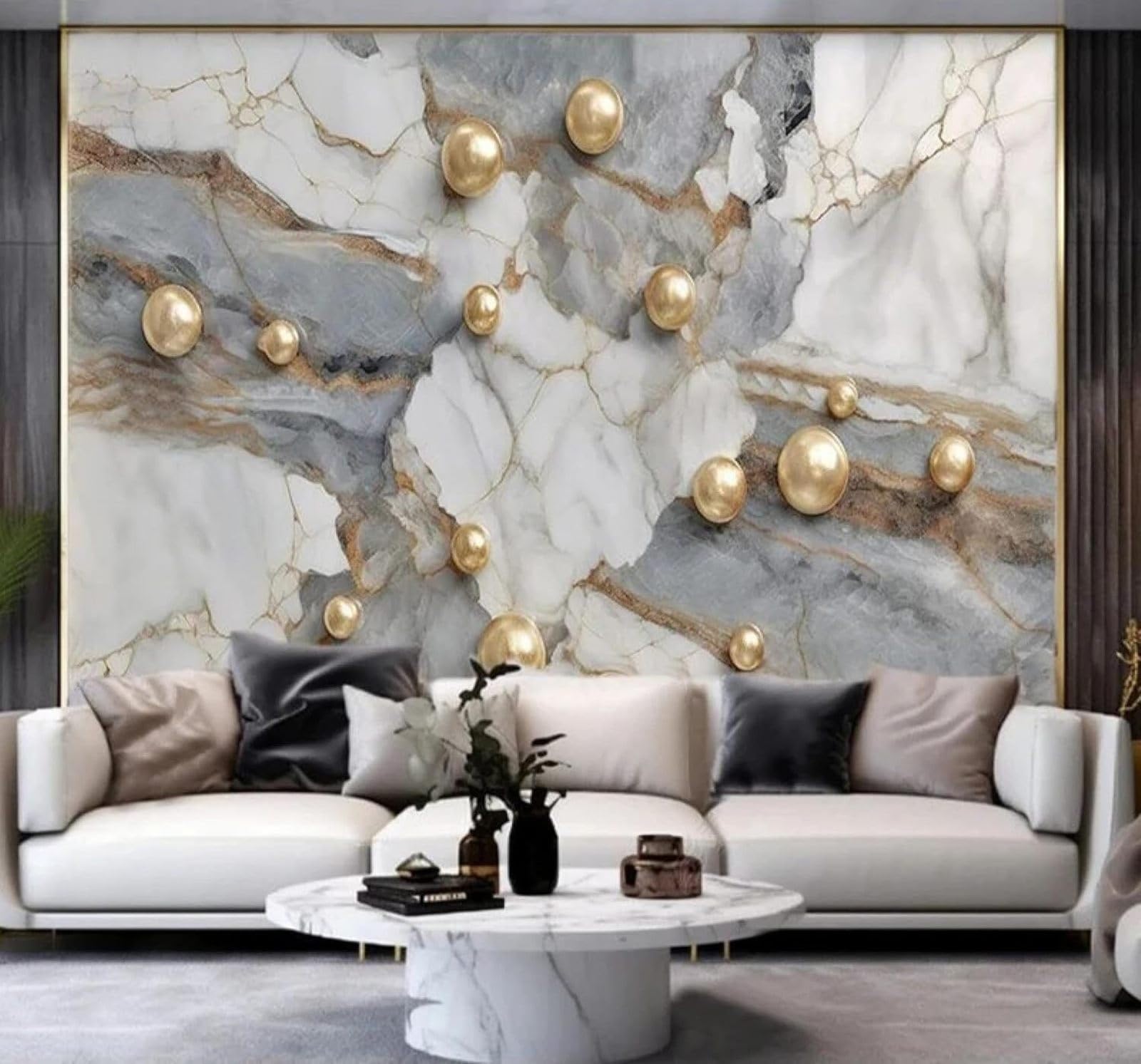 XLMING Abstract Ink Wash Gold Pearl Faux Marble 3D Wallpaper Luxury Home Dining Decor Paste Sofa Living Room The Wall for Bedroom Mural-400cm×280cm