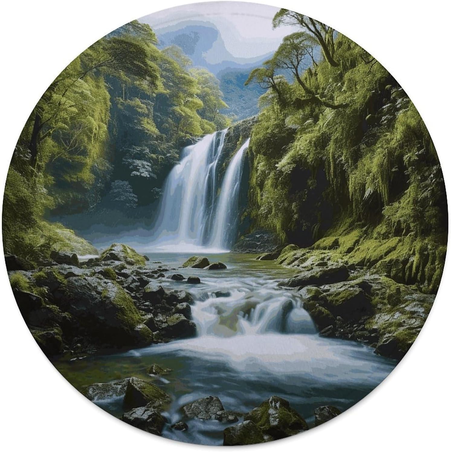 Waterfall Landscape Painting Blanket Round Beach Tapestry Flannel Round Tablecloth Boho Beach Blanket Home Decor Indie Rug Comfortable Yoga Mat for Multi Scenario Usage
