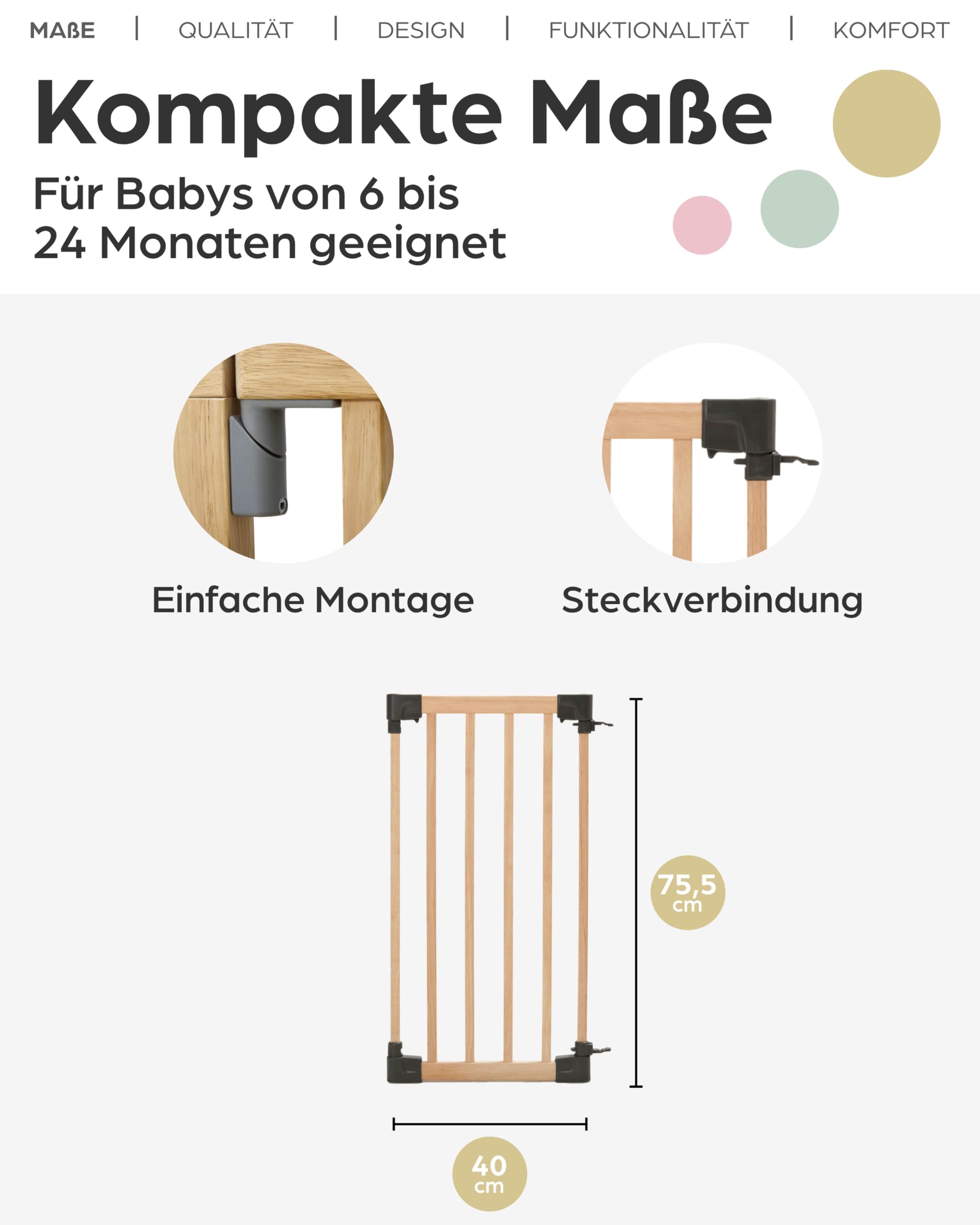 Geuther 2769 Rallonge pour barrière de sécurité Yoko rallonge de 40 cm - 160 cm éléments de rallonge barrière de sécurité barrière de porte sans percer connecteur naturel