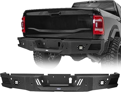 Hooke Road Ram Rear Bumper for 2019 2020 2021 2022 2023 2024 Ram 2500 Solid Steel Offroad Back Bumper w/LED Lights