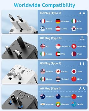 Pro Universal Travel Adapter 3 USB-C& 2 USB-A Cover 200+ Countries