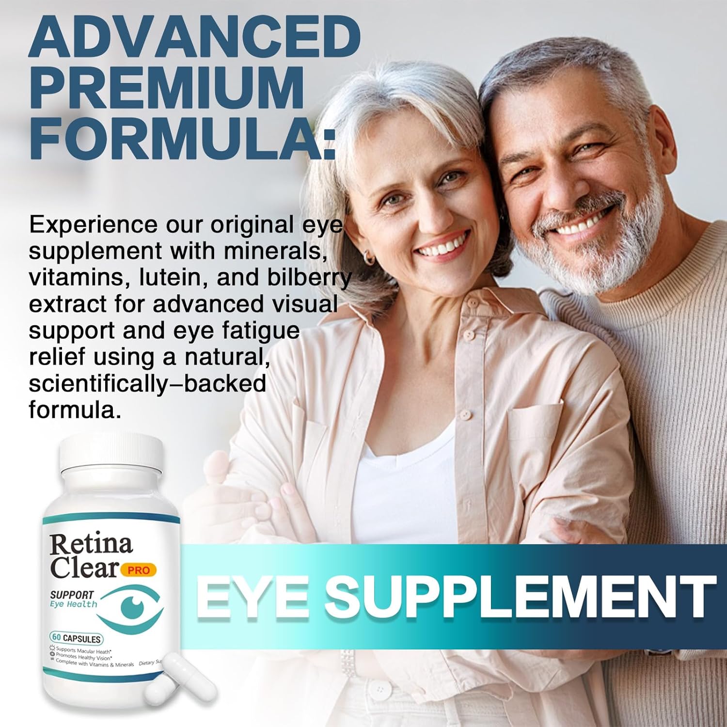 Retina Clear Pro Eye Health Support Supplement, with Minerals and Vitamins, Lutein and Bilberry Extract Supports Visual Clarity, Eye Fatigue Relief & Focus（2PCS