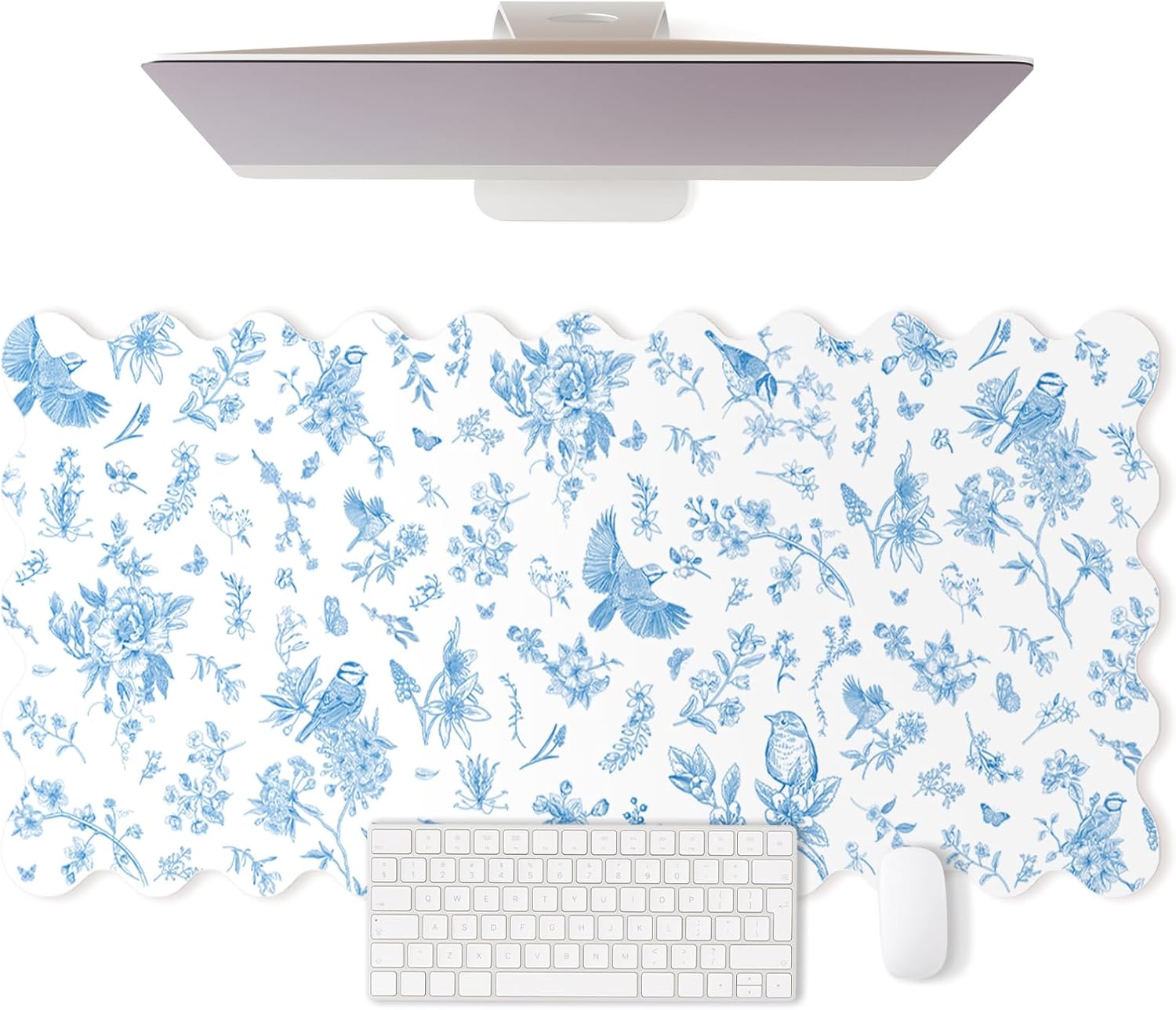 Alfombrilla de escritorio Scalloped Grande 90x40 cm Azul y Blanco