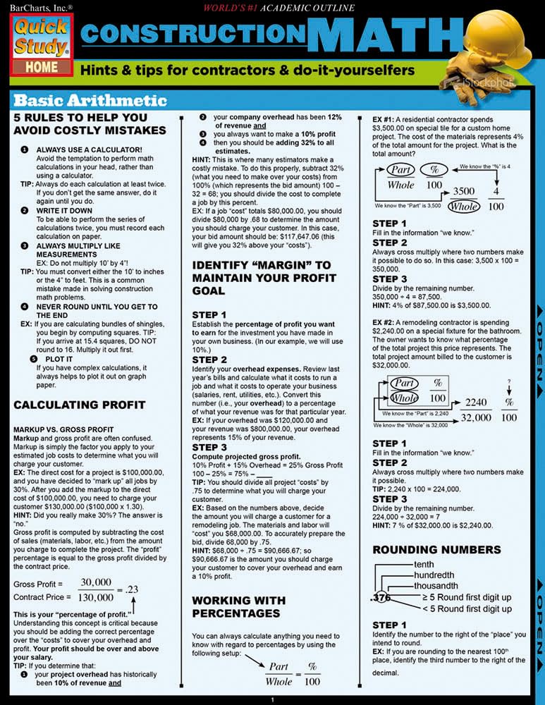 Construction Math QuickStudy Laminated Reference Guide: Chris Prince ...