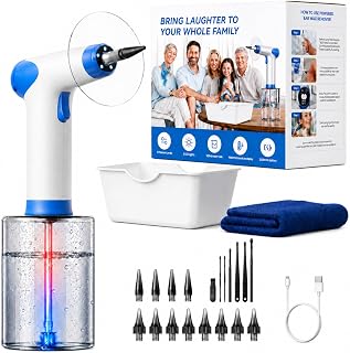 Ear Wax Removal, Electric Ear Wax Removal Kit with Digital Temperature Display, Ear Cleaner with 4 Pressure Modes, with 12 TipsSet and Towel, Earwax Removal Kit of Adults Kids, Ncludes Basin