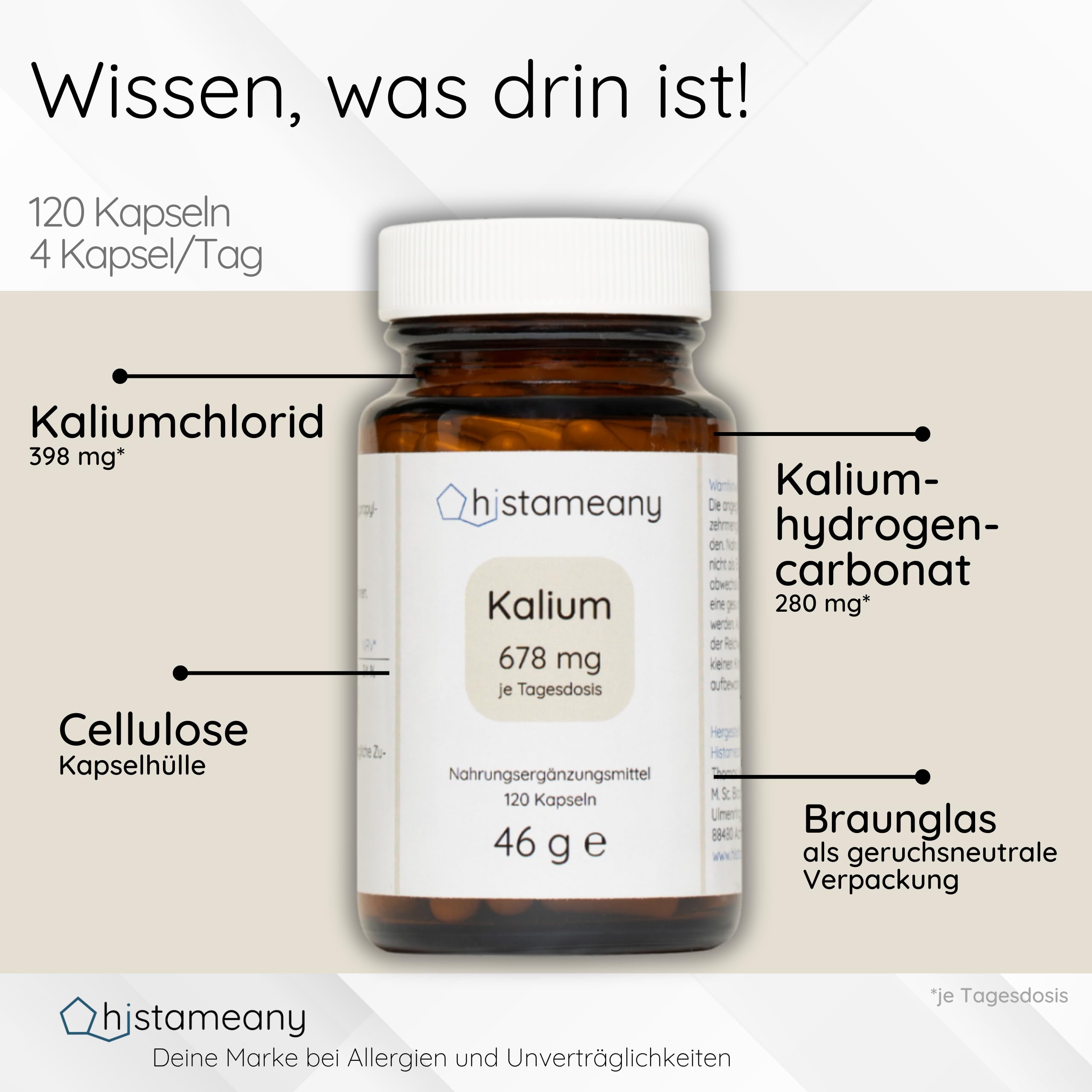 Kalium ohne Zusatzstoffe, 678 mg, 120 Kapseln (46 g)