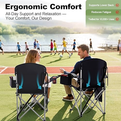 Miniatura 6 de Sillas plegables de camping Oxford 600D, silla portátil para exteriores con bolsa refrigeradora, portavasos y bolsillo de almacenamiento para