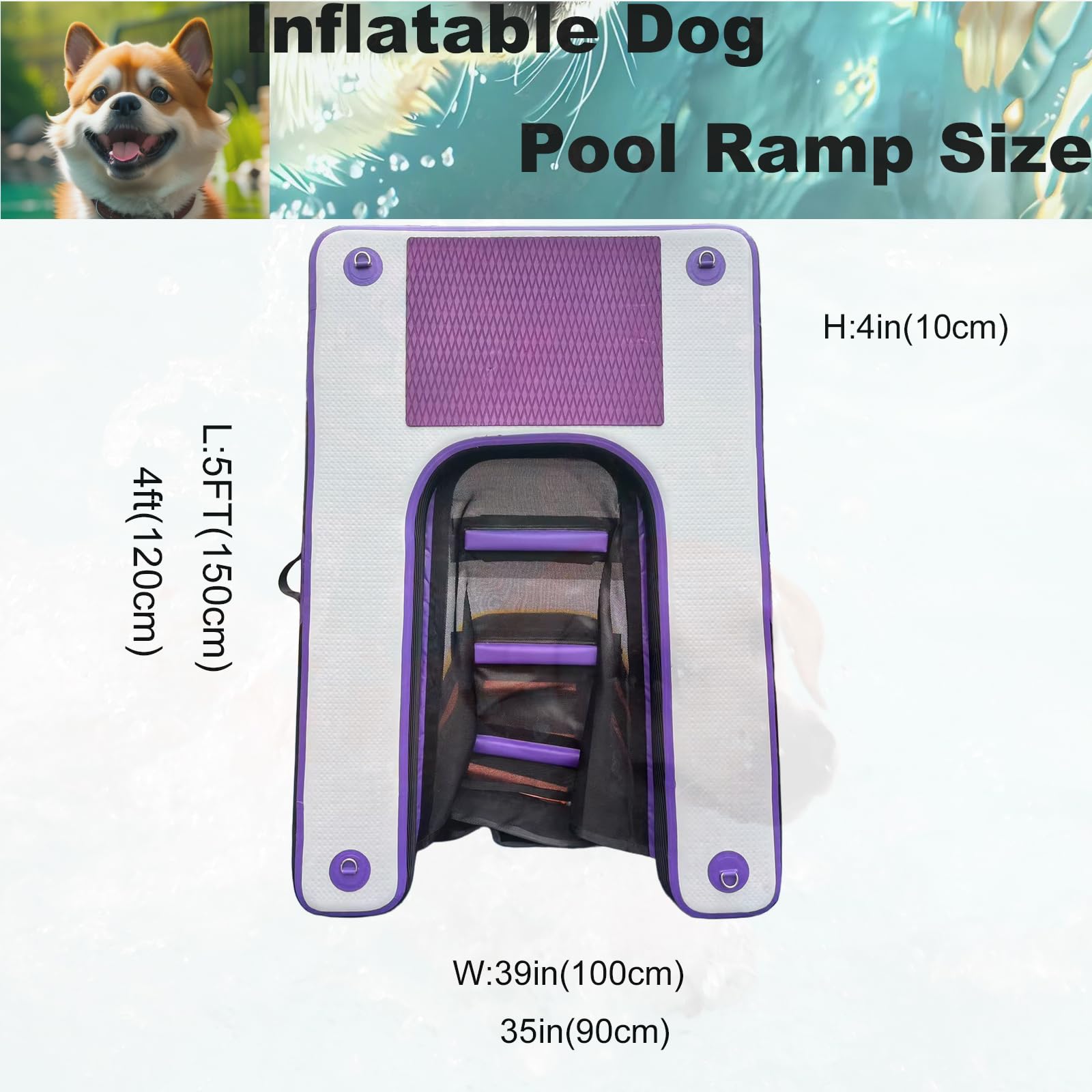 HEYLIFE Rampa Gonfiabile Per Cani cancelletti e Rampe Inflatable Dog Water Pool Ramp Per Piscina Fino a 100 kg Purple 120x90x10cm
