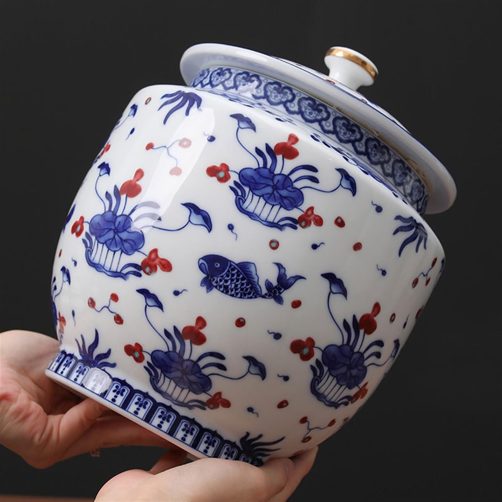Pudełko z puszki na herbatę, chińskie, niebiesko-białe, ceramiczne pudełko kanister Wielofunkcyjny słoik uszczelnieniem, duży schowek(Medium)