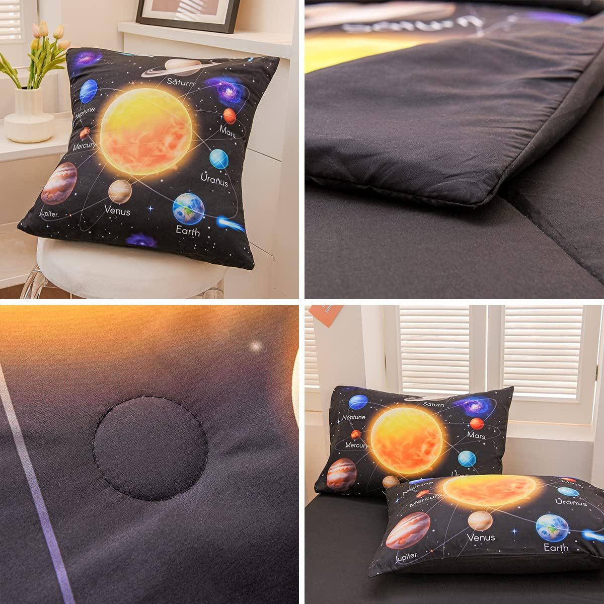 6 Pcs Bed in A Bag Twin Comforter Set for Boys, Solar System Universe Planet Comforter, Space Bedding Sets with Sheets for Kids - Image 6