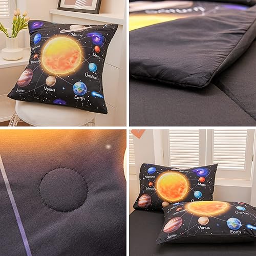 Miniatura 6 de Tasselily Juego de edredón individual de 6 piezas para niños, edredón de planeta del universo del sistema solar, juegos de ropa de cama espacial con