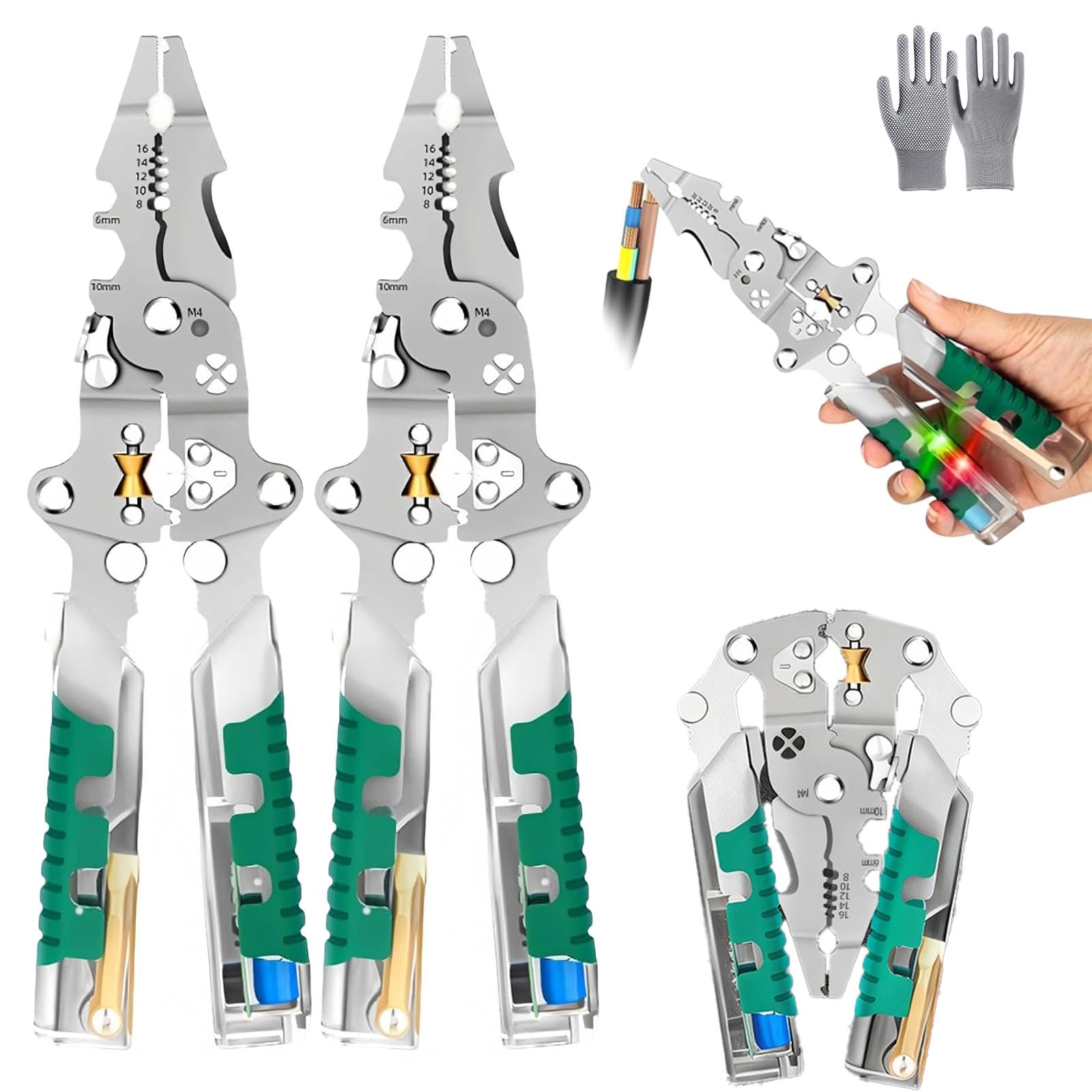 Multifunktionszange Mit SpannungsprüFer, klappbarer Schraubendreher mit Stiftspitze, Rutschfester Griff, für Elektriker, professionelles Elektrikerwerkzeug (2 Stück)