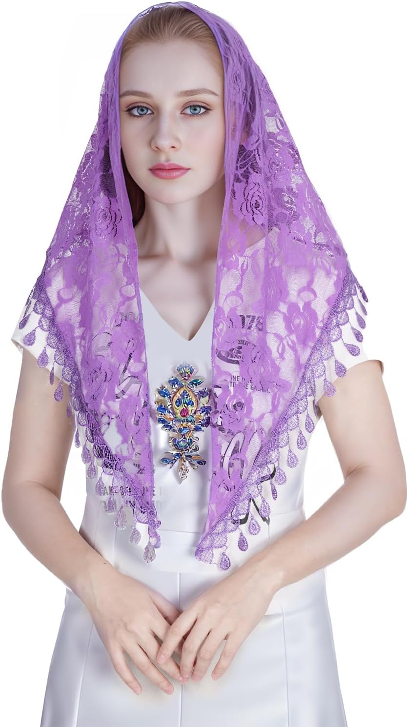 Lystaii Mass Veil Triangle Mantilla Triangle Lace Infinity Veils Cathedral Head Covering Latin Church Veil Chapel Scarf