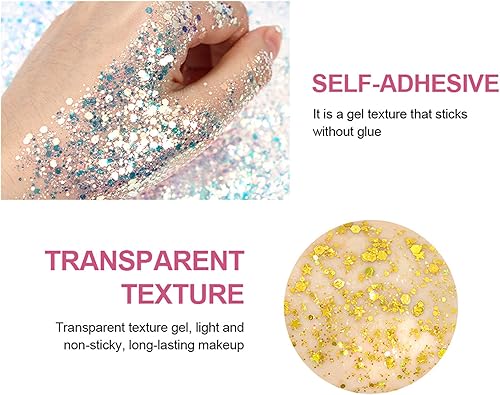 Miniatura 3 de MAEPEOR Gel de lentejuelas de sirena con purpurina para el cuerpo, 19 colores, holográfico de larga duración, líquido para rostro, cuerpo, cabello,