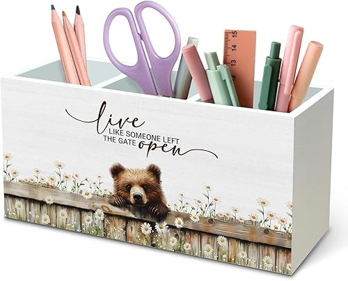 Miniatura 22 de DILSJ Organizador de Lápiz y Bolígrafo Inspirador de Border Collie para Escritorio, Regalos de Border Collie, Caja de Madera con Letreros "Vive Como