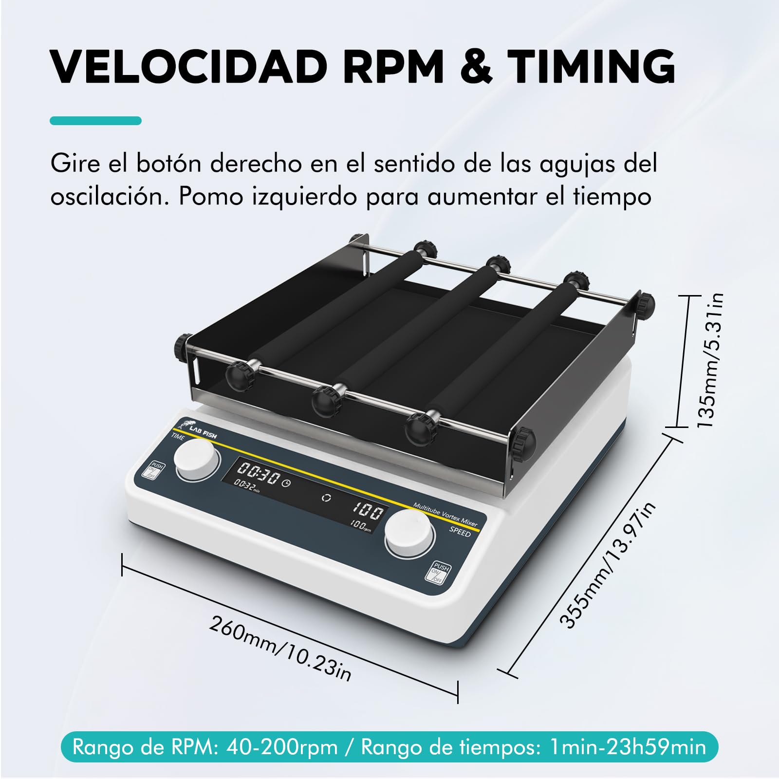 LAB FISH Agitador Orbital Digital, 40-200 RPM Agitador de Laboratorio con Temporizador, Plataforma 250x250mm, Capacidad 2KG, para Mezcla Química & Biológica, Cultivo