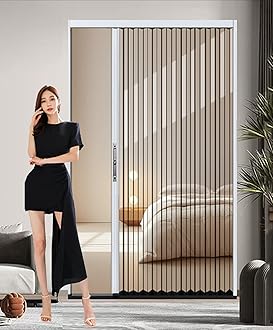 Folding Accordion Door with Lockable Key, Aluminum Transparent Multifold Fold Interior Doors for Room Doorway - Custom Size Pleated Door for Bedrooms/Home/Offic(56x80in(142.2x203.2cm))