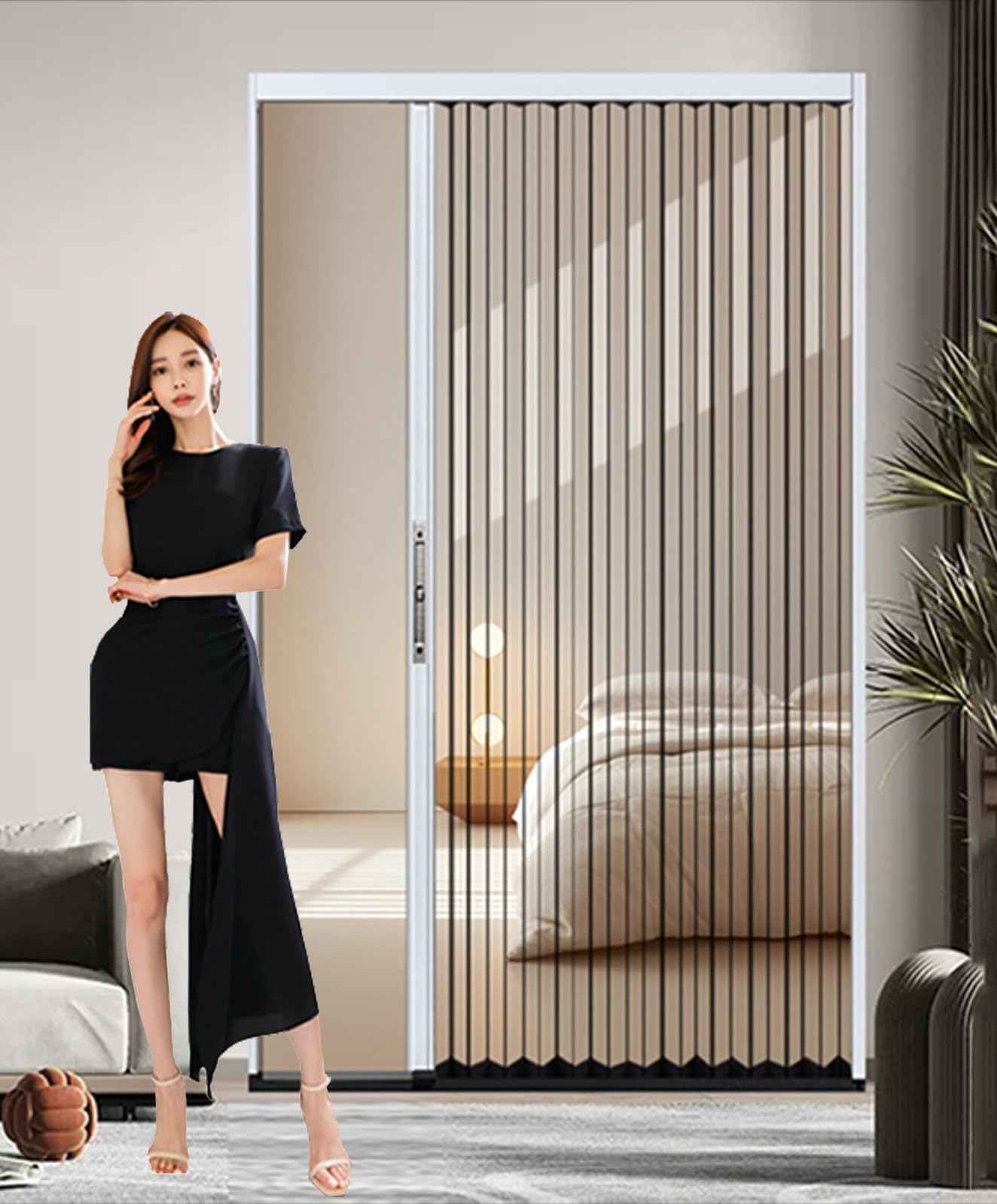 Folding Accordion Door with Lockable Key, Aluminum Transparent Multifold Fold Interior Doors for Room Doorway - Custom Size Pleated Door for Bedrooms/Home/Offic(54x80in(137.2x203.2cm))