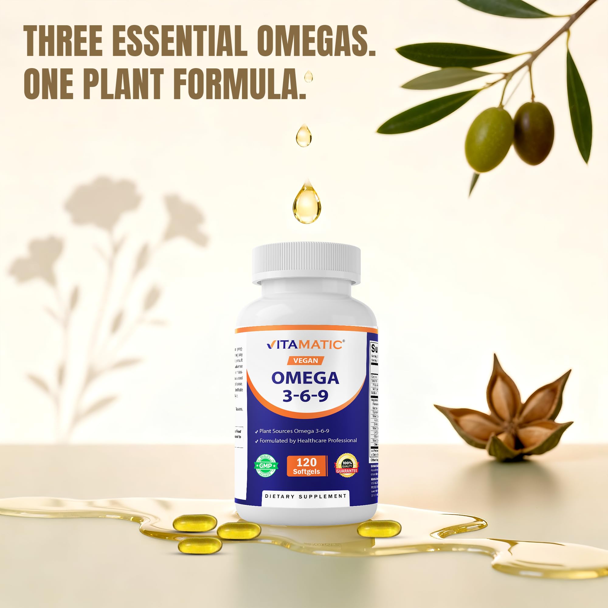 Vitamatic Vegan Omega 3-6-9 Complex 1250mg | Flaxseed, Olive, Borage & Algae Oils | Plant-Based Omegas | 120 Softgels — Amazon image 4