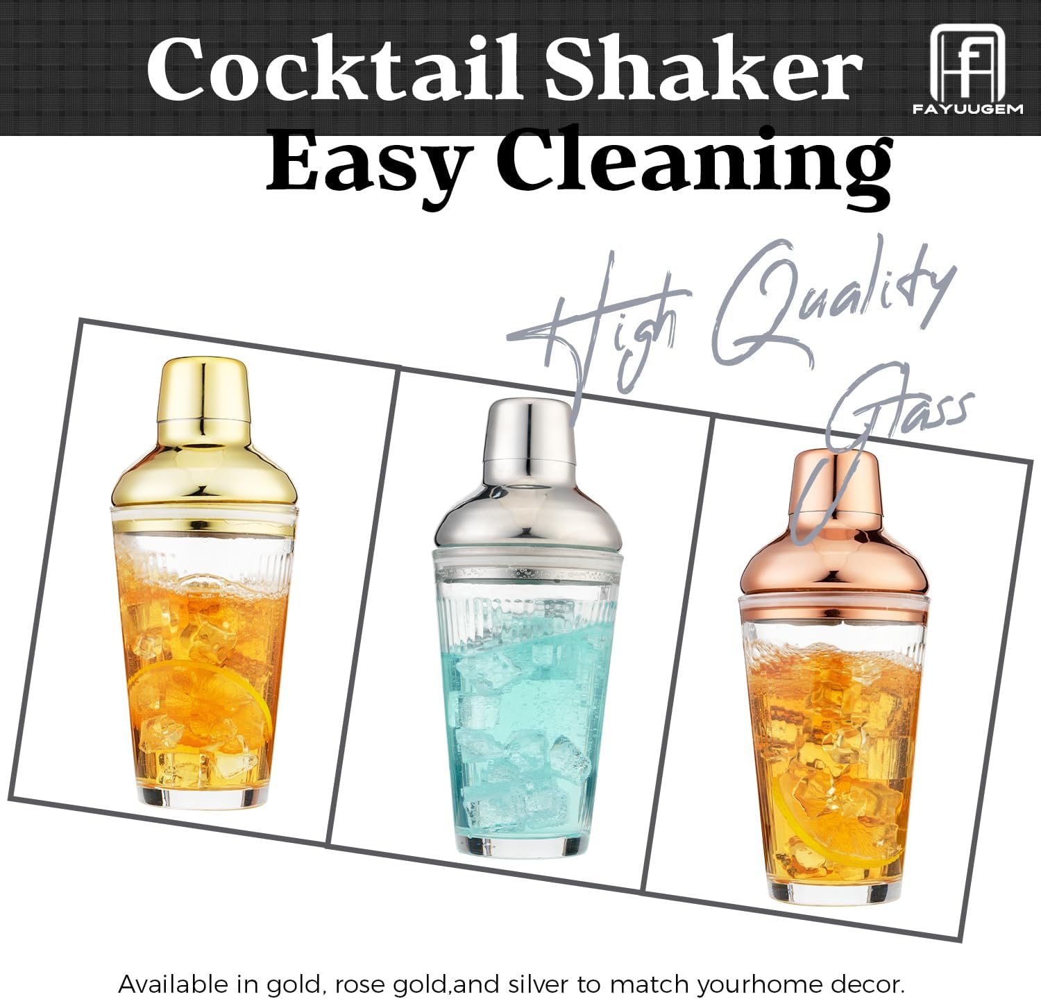 Glass Cocktail Shaker, Martini Shaker with Strainer for Bars, Whiskey, Cocktails 17oz (Gold) - Image 7