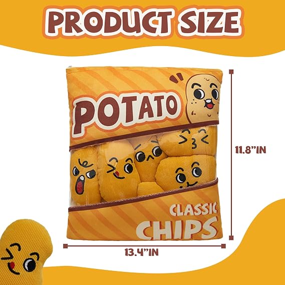 Removable Potato Chips Stuffed Animal with Zipper Throw Pillow Plush