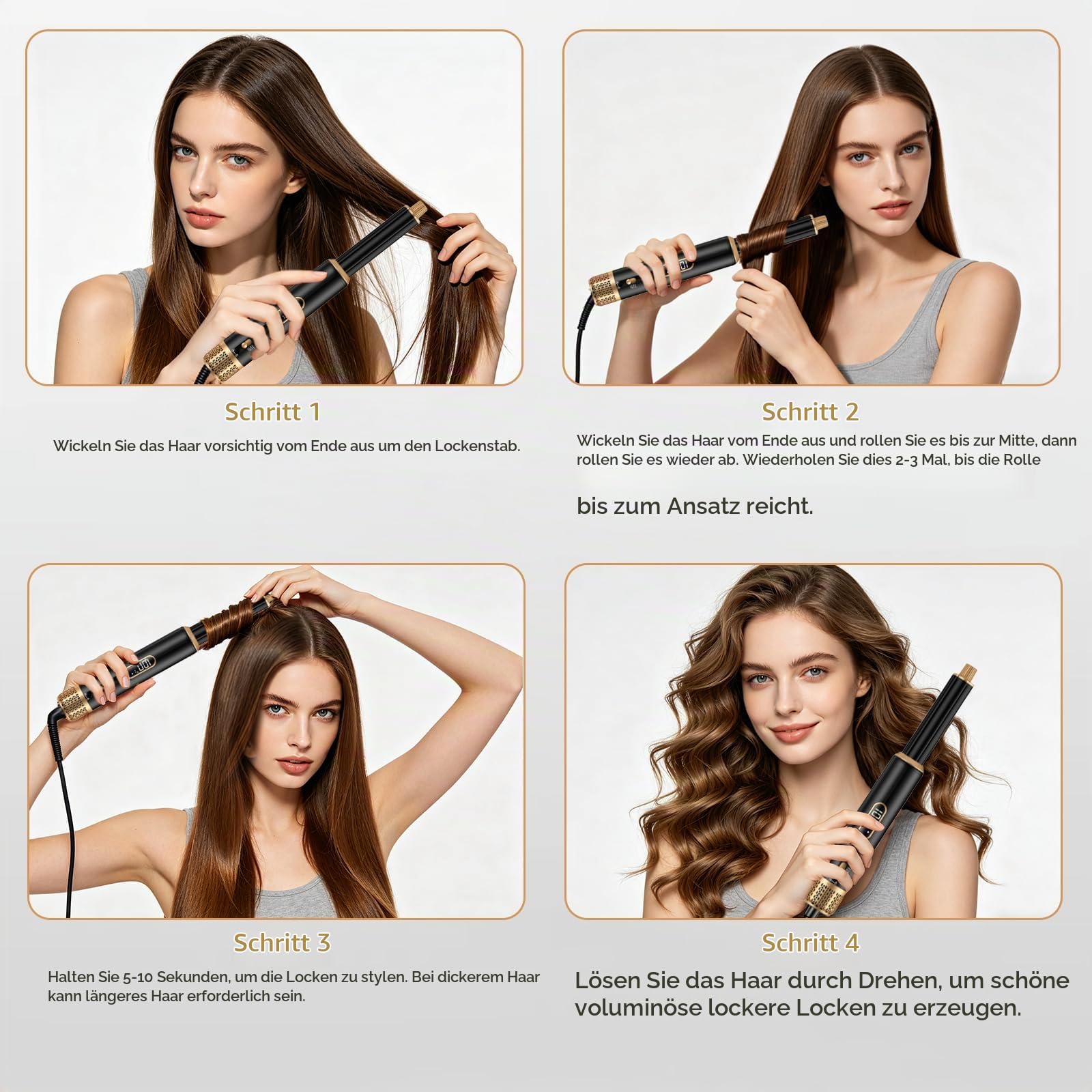 Hair Styler Set 5 in 1 mit LCD-Temperaturanzeige 1000W | Haarstyler,Ionen-Haartrockner&Warmluftbürste,3 Heizstufen,Rundbürstenföhn Hairstyler Set Für Glätten Trocknen Volumen Locken