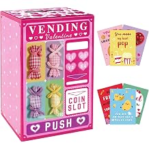 31 PCS Valentines Day Box for Kids Small Vending Machine Valentine Boxes with 30PCS Valentines Cards Happy Valentines Greeting Cards Mailbox for Boys Girls Classroom Exchange School Party Gift