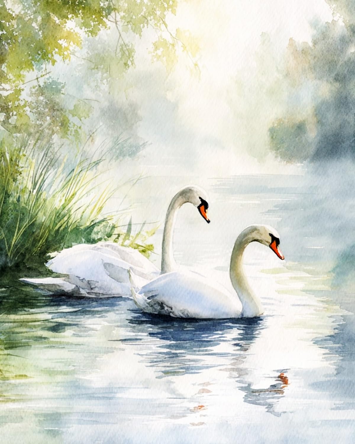 Liubaishi Multicolour Paint By Numbers For Adults, Diy Acrylic Painting Kit, Two Swans On A Lake, 40X50 Cm Canvas