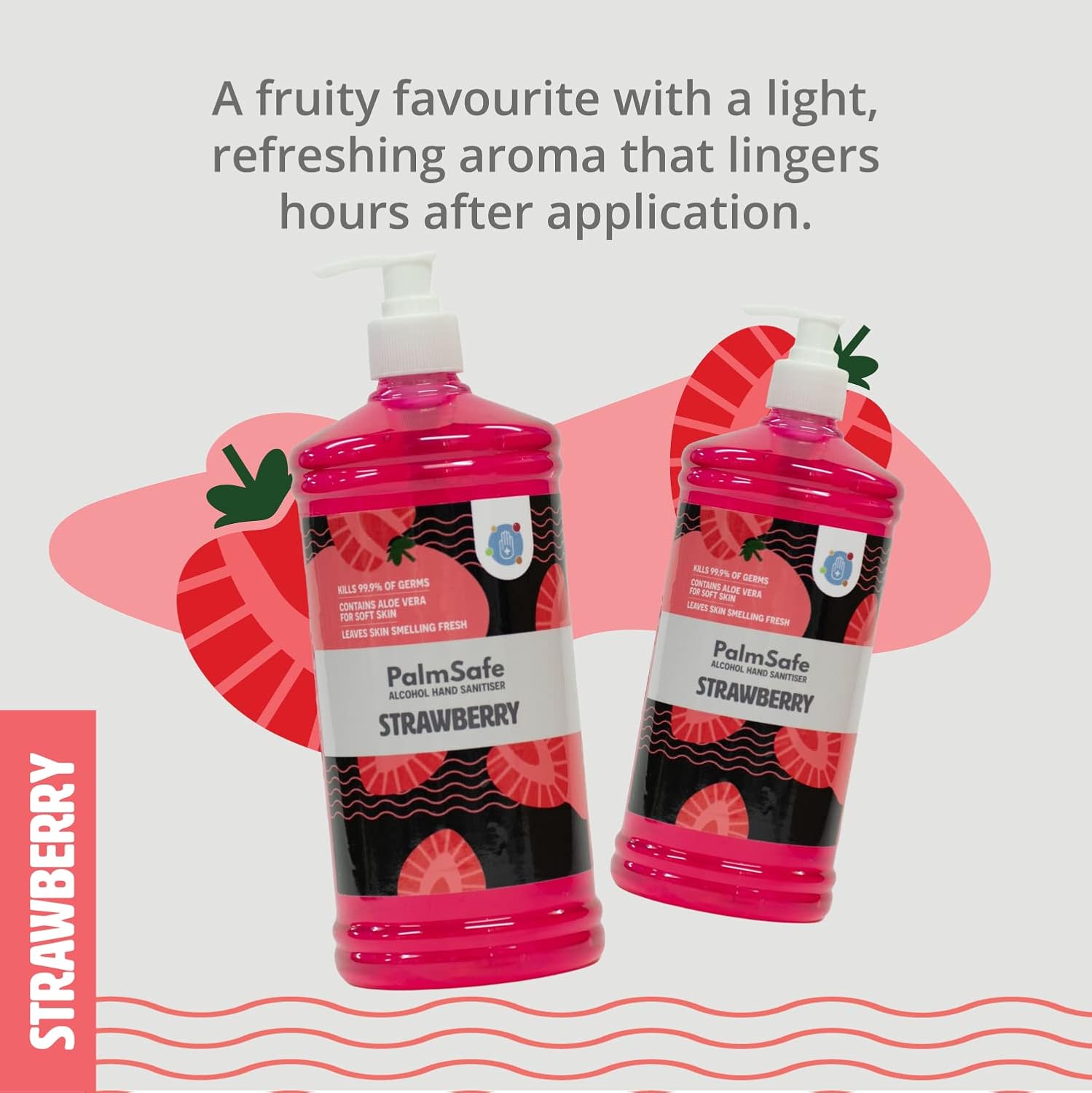 Palm Safe Strawberry Alcohol Hand Sanitiser 1 Litre Pump Bottle - Image 4