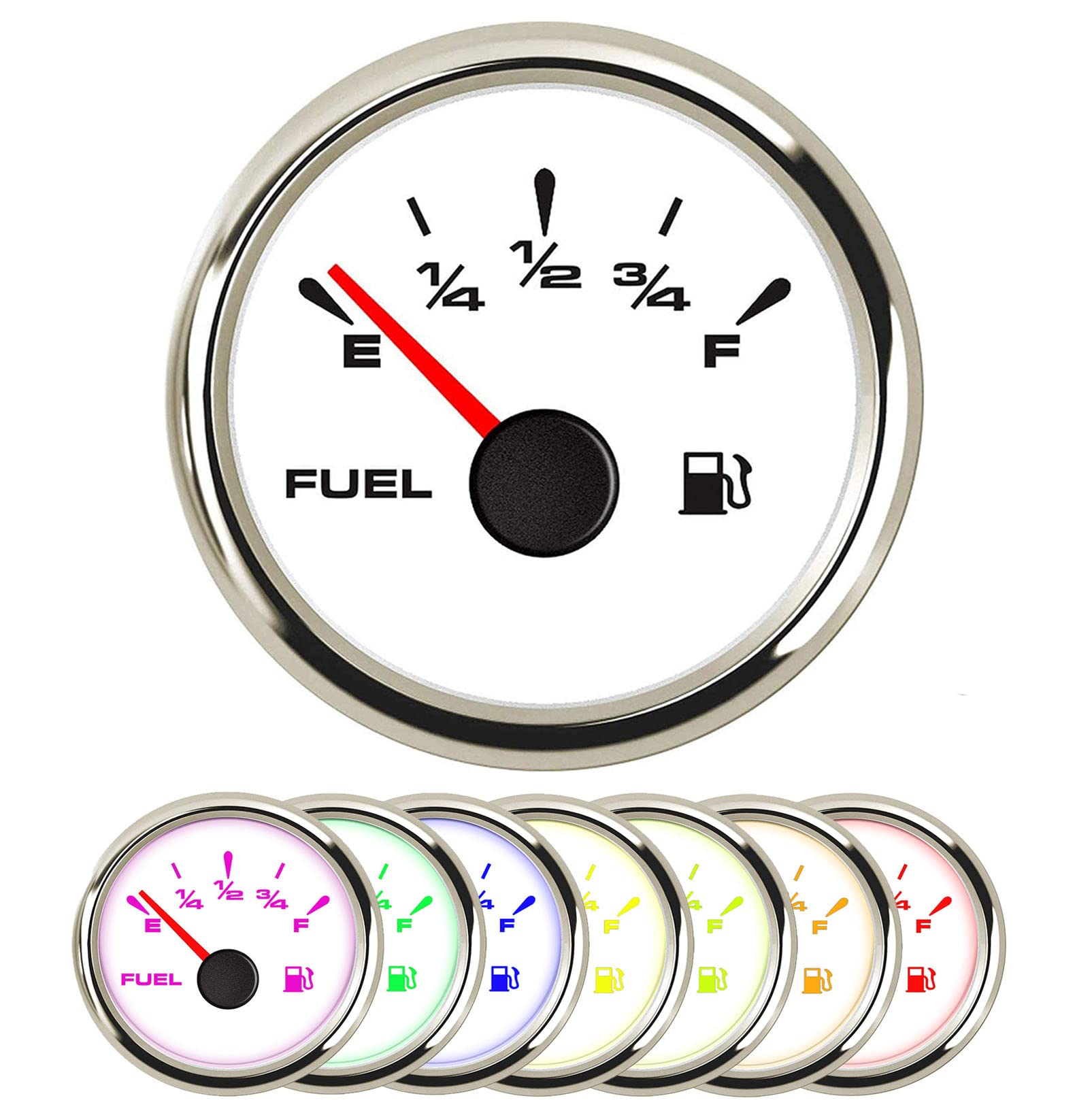 52mm Full Range 0-190ohm, 240-33ohm, 240-30ohm, 0-180ohm, 10-180ohm Digital Fuel Level Gauge Meter 7 Color Backlight 12V/24V