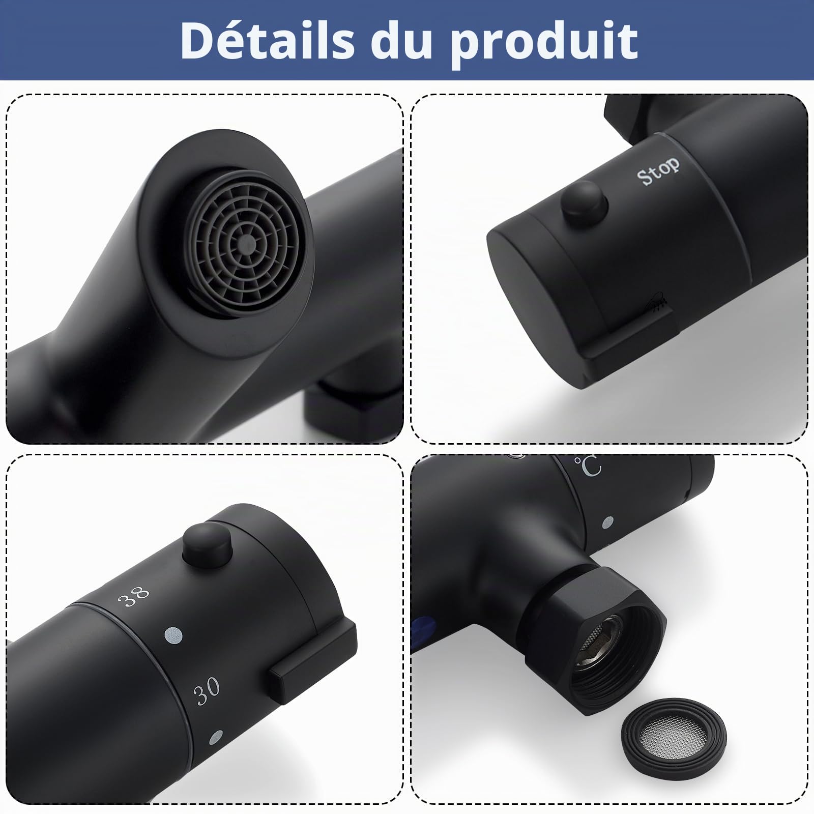 Mitigeur douche thermostatique rond noir