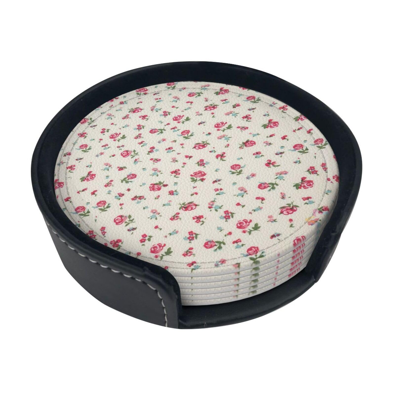 Lovely Sweet Red Cherry Print Round Coasters Set Of 6,Coaster For Tabletop Protection Home Bar Decor