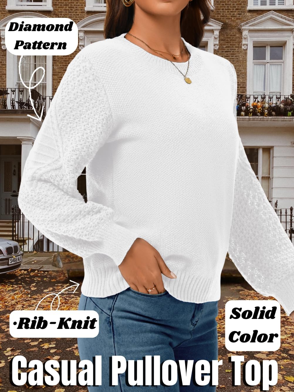 Kaei&Shi Women Cable Knit Sweater,Crewneck Puff Long Sleeve Sweaters,Fall Family Photo Outfits - Image 4