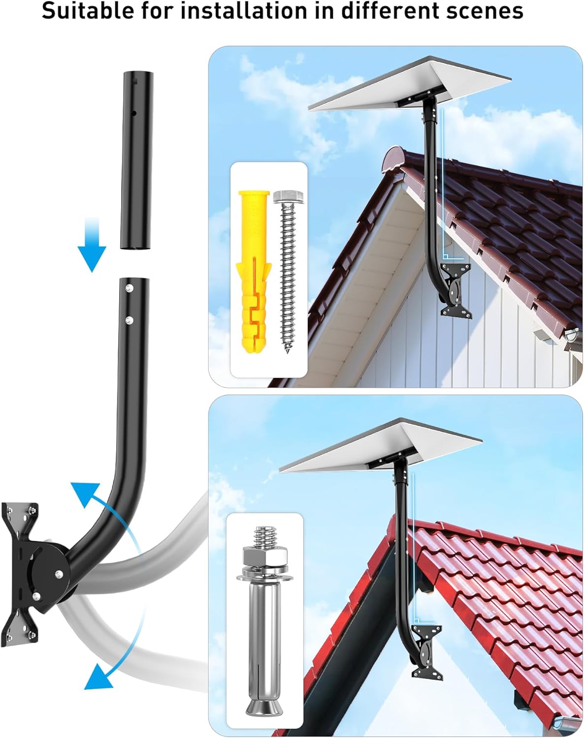 for Starlink Gen 3 Mount, 2025 Upgrade 26" Lengthen 360° Rotatable Adjustable Mounting Pole Accessories Kit Compatible with Star Link V3 Standard Dish, Wall Roof Bracket for Starlink Satellite(Black)