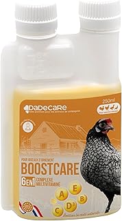 Boostcare Multivitamines 6 en 1 250 ML Oiseaux | Vitamines A-E-D-C-B | Nourriture complémentaire pour Abreuvoir Poules, Poulets, Pigeons, perroquets et perruches avec doseur