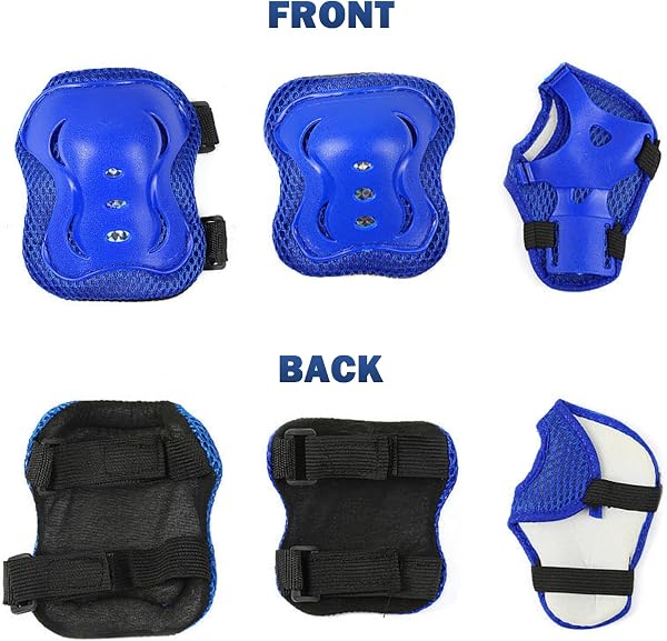 JSTHHTT Children's Skateboard Protections, Set of Protectors for Children, Protective Skates Knee Pads Elbow Pads, Adjustable Knee Pads for Skateboarding Bicycles, Skating, Scooter, Blue - 4