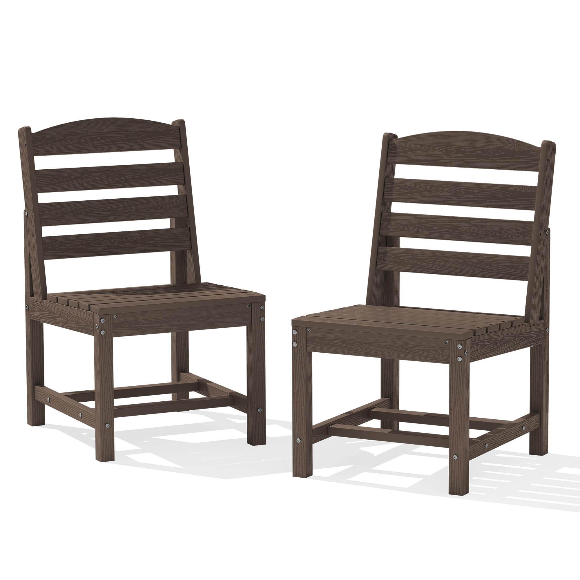 KINGYES Patio Armless Dinning Chairs Set of 2, HDPE Patio Chair, Coffee