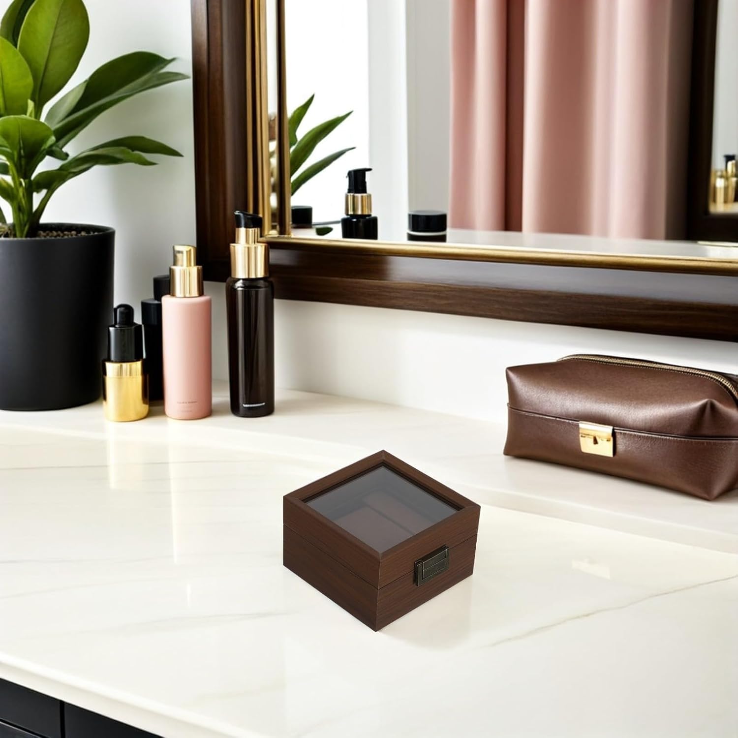 SOLUSTRE Wooden Single Watch Box with Pillow, Black Walnut Case