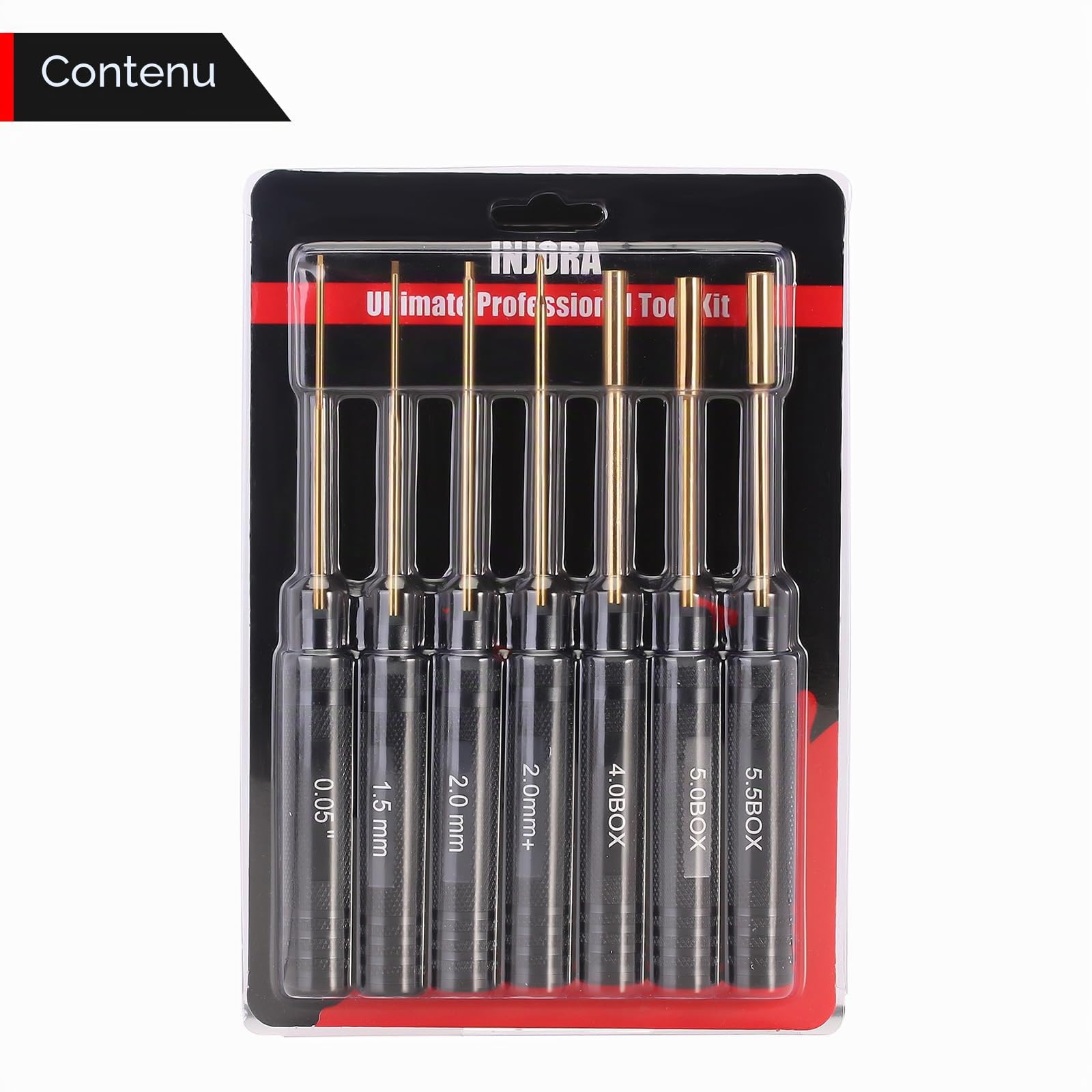 INJORA 7PCS HSS Hexagone Tournevis Noix Hexagonale Clé à Conducteur Kit D’Outils RC pour 1/18 1/24 RC Mini Crawler Voiture SCX24 TRX4M FCX24