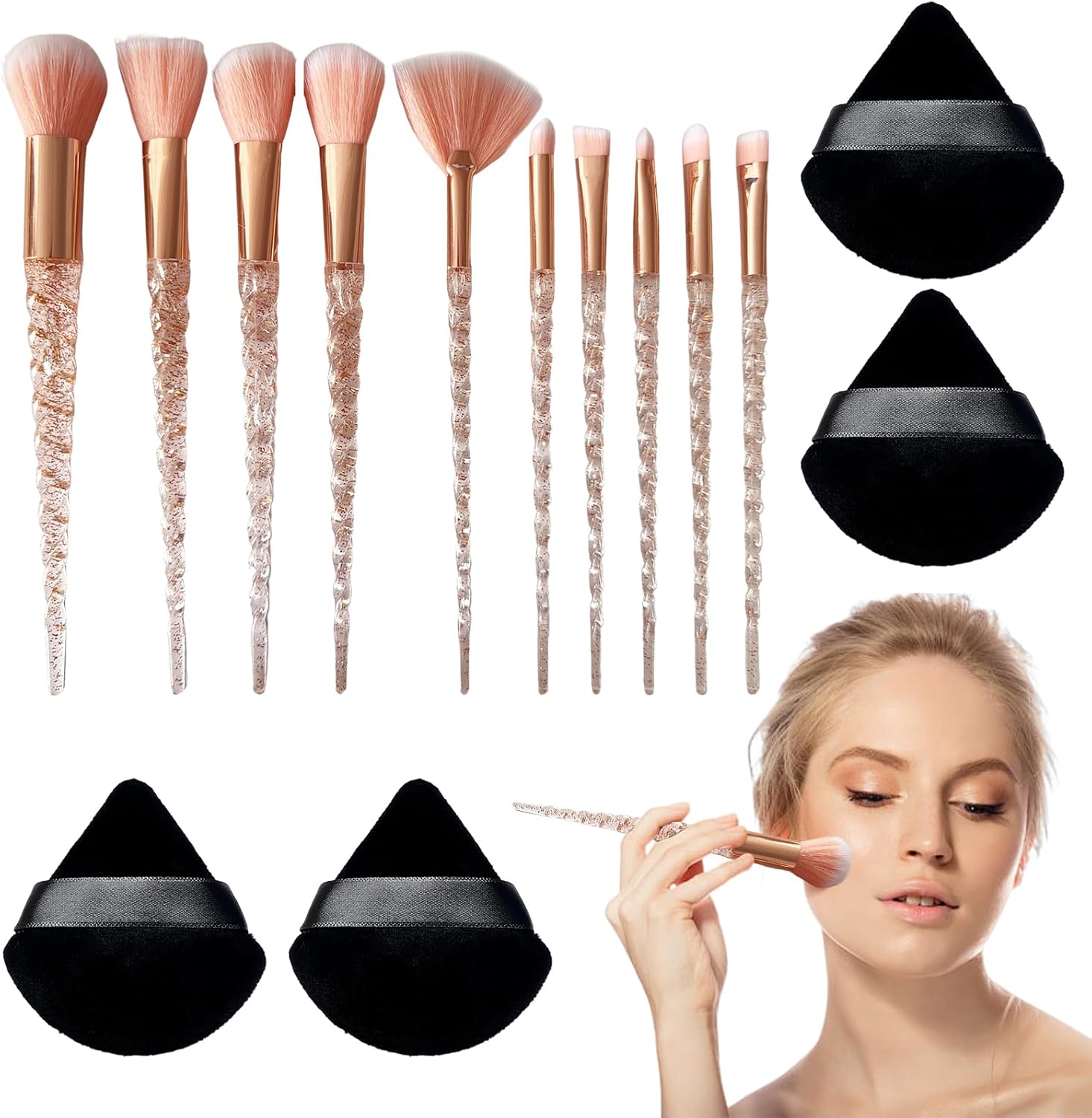 LDBKLGHJ Make-up Borstel Set – Compleet Beauty Set met Make-up Borstelhouder en Poederdons – Borstelset voor Dagelijks Gebruik en Professionele Make-up Kunstenaars