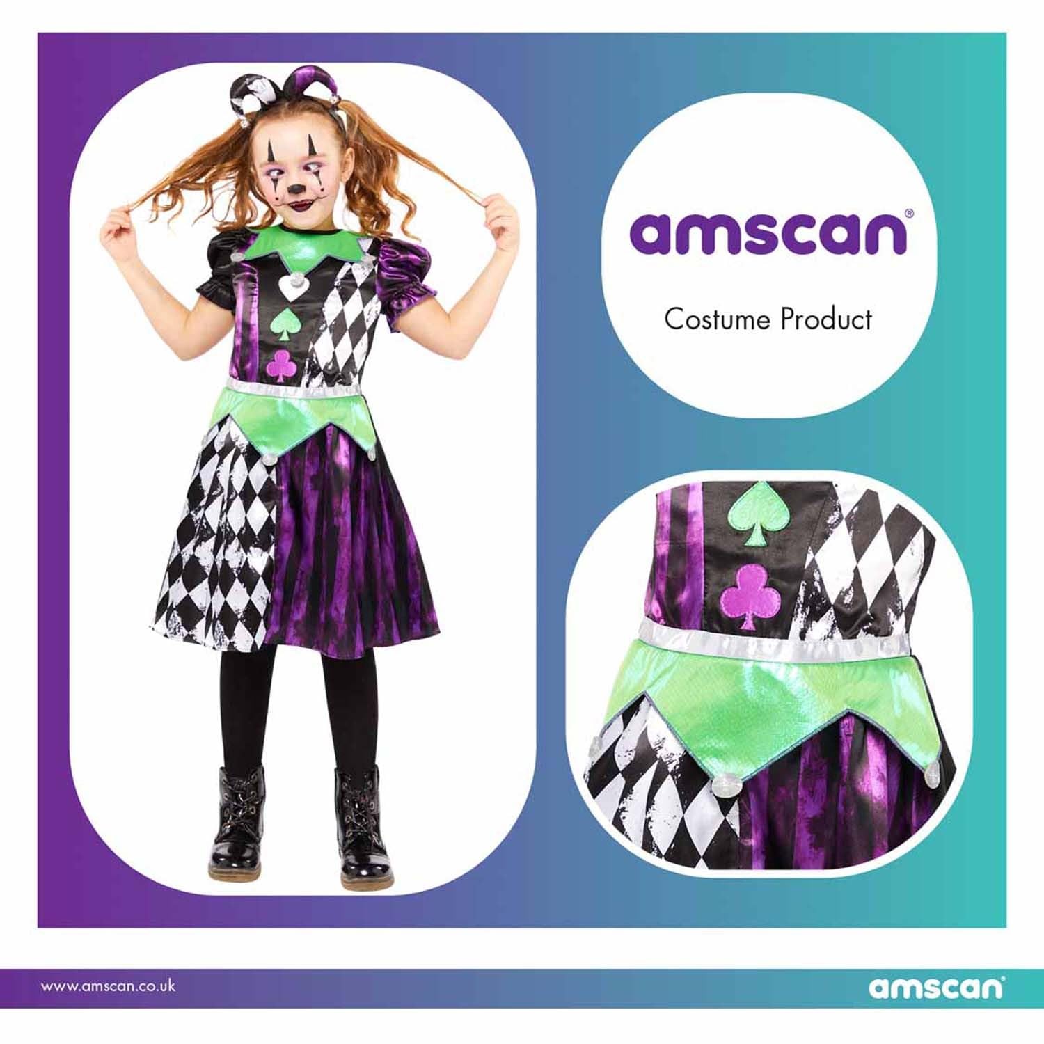 (PKT) (9912011) Child Girls Jester Girl Costume (4-6yr), Multicoloured, 4-6 Years - Image 2