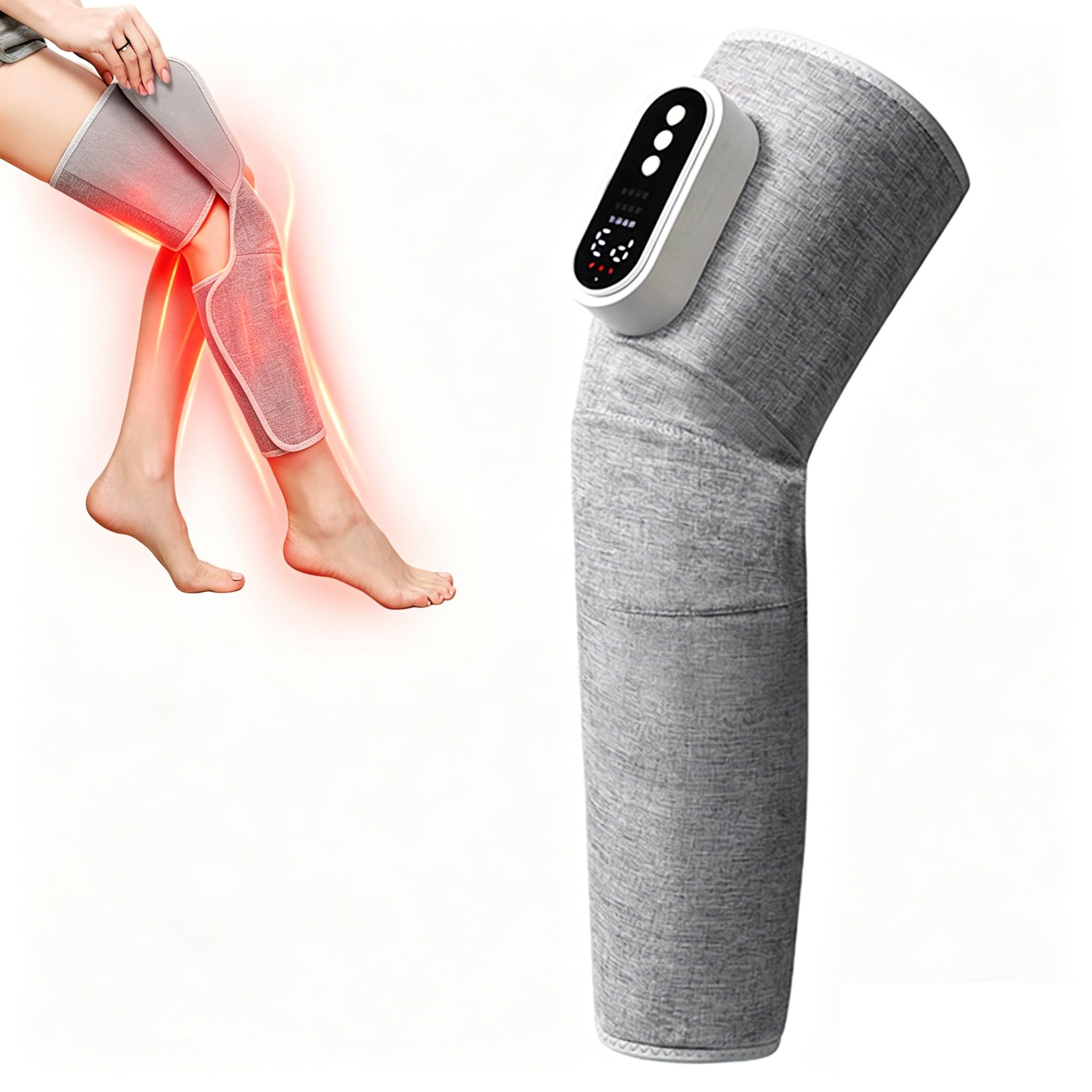 Masajeador de Piernas Inalámbrico, Masajeador de Presoterapia con 3 Modos, Intensidad y Calefacción de Rodilla, Masajeadors Eléctrico con Bolsa de Aire de Piernas para el dolor y la circulación