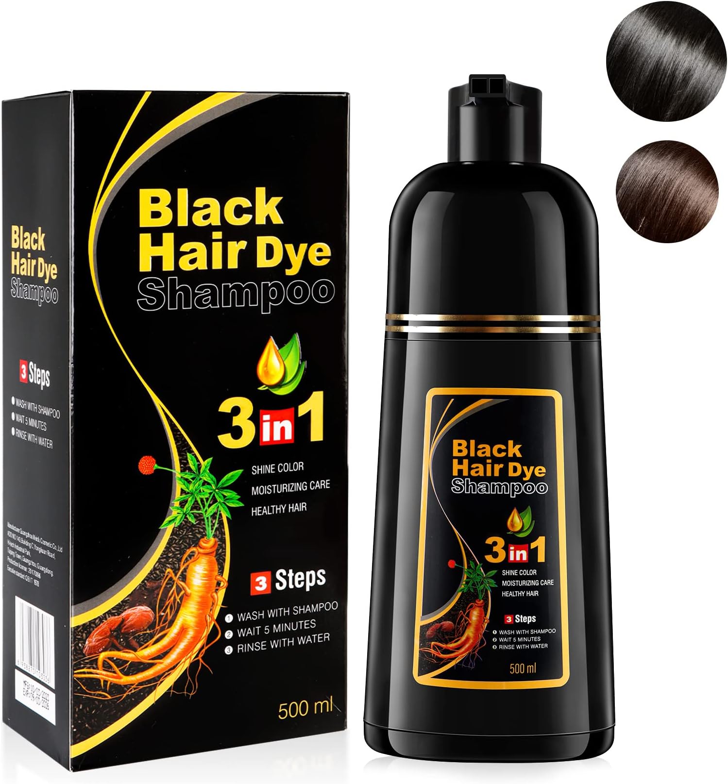 XTRANSF Hair Dye Shampoo - Black Hair Dye Shampoo for Women Men Cover Gray White Hair, 3 In 1 Instant Hair Color Dye, Herbal Shampoo 500 ML