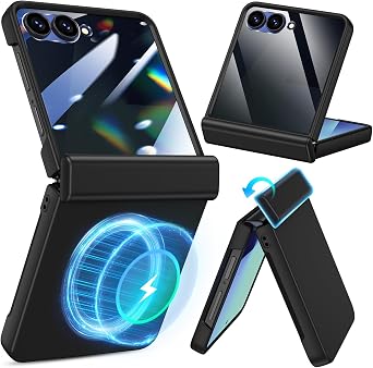 Goton Magnetic for Z Flip 7 Case with Built-in Privacy Screen Protector, [Compatible with MagSafe][Hinge Protection] Hard PC Anti-Scratches Shockproof Phone Cover for Samsung Galaxy Z Flip 7, Black