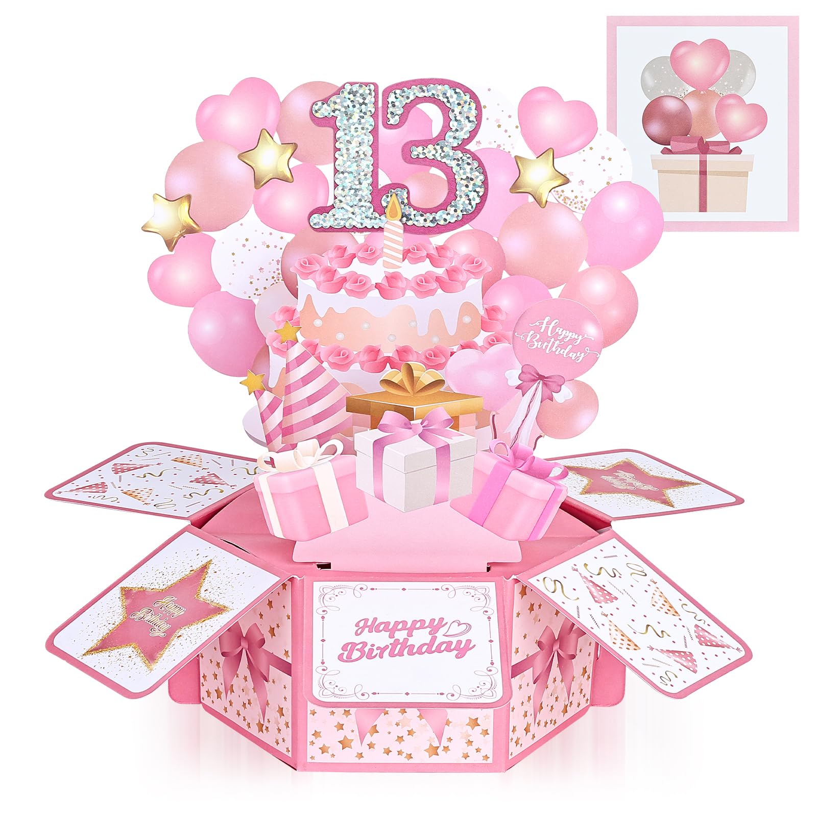 Joyoldelf 13th Birthday Card Daughter Pink 3D Pop Up Set