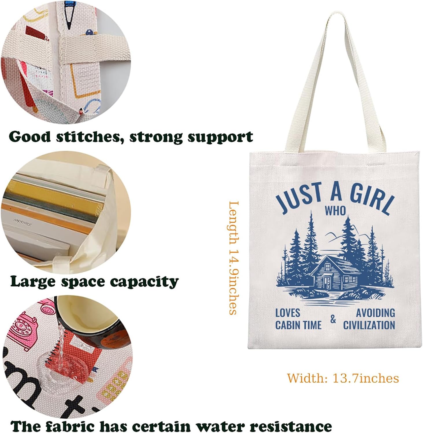 KUIYAI Cabin Life Tote Bag Rustic Cabin Canvas Bag Outdoor Adventure Gift Wooden House Alone Time Gift Mountain House Lovers