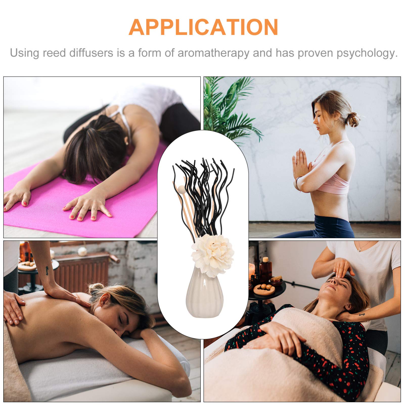 HEALLILY 40pcs Natural Rattan Reed Difusor de Fragancia Ondulada Reemplazo Palillo de Recambio para Home Office Yoga Meditación (negro)