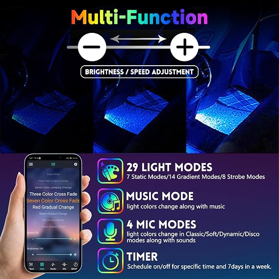 Car Led Interior Light RGB USB 6 Inch Frosted Under Dash Foot Well Light